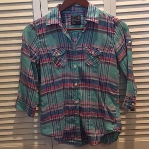 AE pastel flannel 3/4 button up shirt